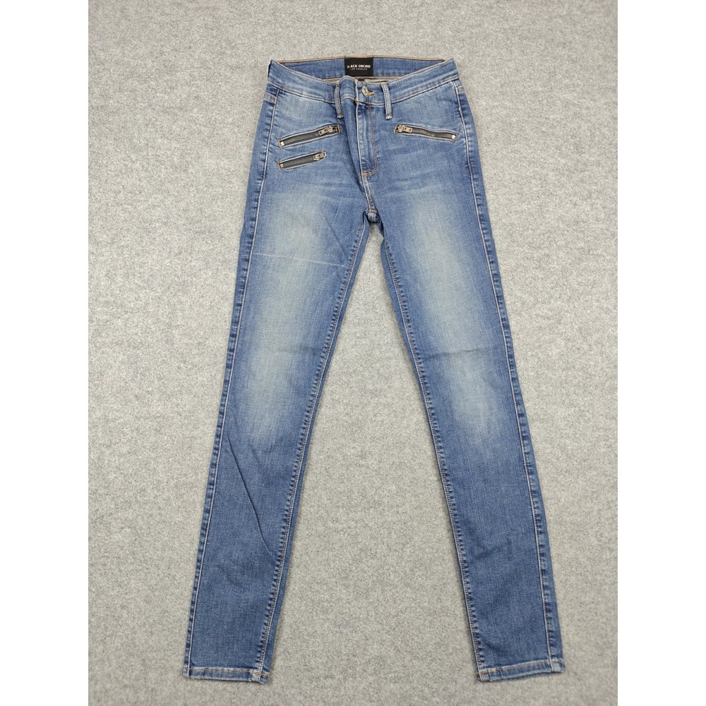 Black Orchid Billie Zipper Skinny Jeans Womens 26 Blue Mid Rise Stretch 26x30